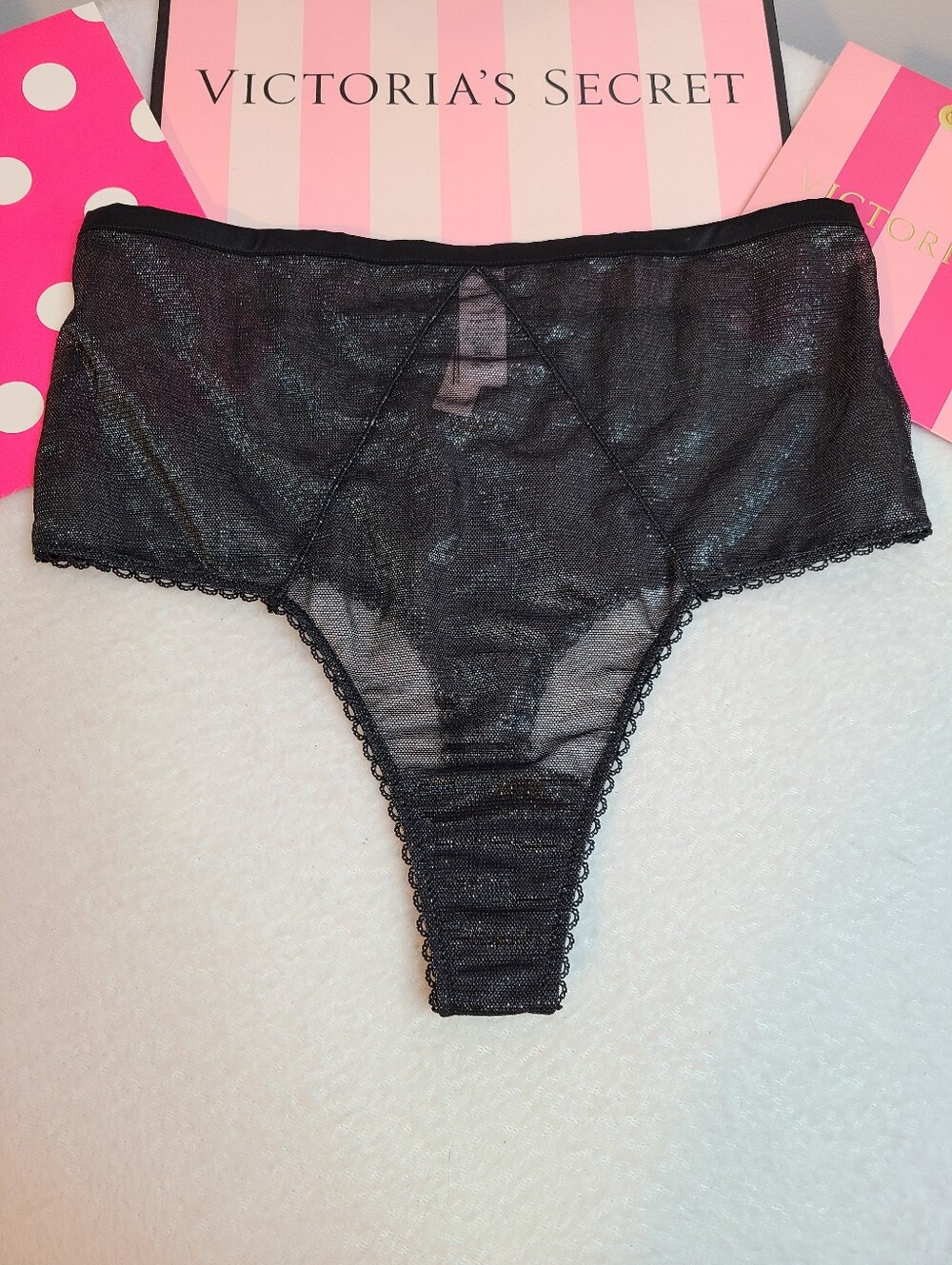 VS Dream Angels Sheer Shimmer Mesh High Waist Thong Panty Size M